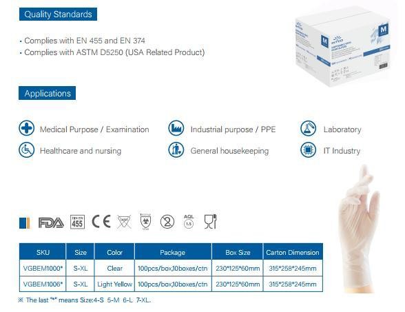 Disposable Clear Safety Medical PVC Vinyl Examination Gloves