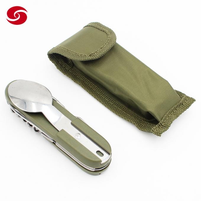 Multifunctional Foldable Stainless Steel Cutlery Sets Army Green