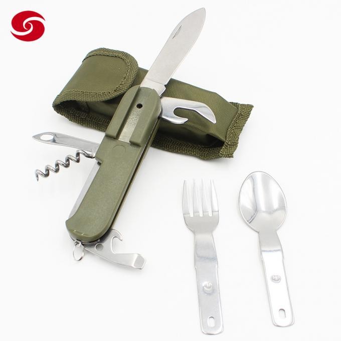 Multifunctional Foldable Stainless Steel Cutlery Sets Army Green