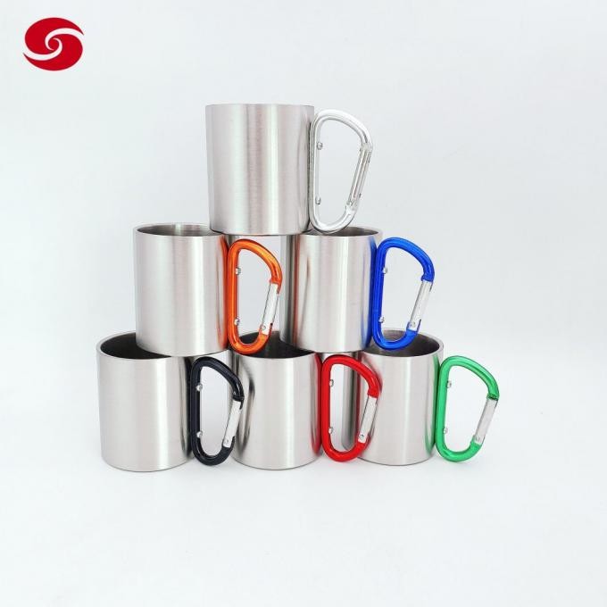 10oz Stainless Steel Double Walled Mug Cup with Carabiner Hook for Outdoor Camping Hiking
